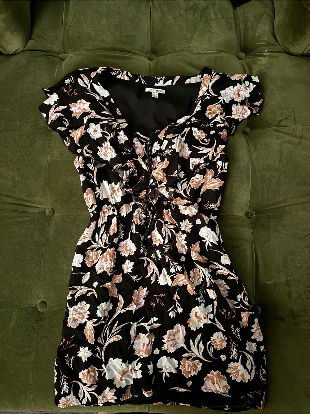 Amuse Society Black Mini Dress with Pink and Cream Floral